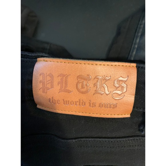 PLTKS the world is ours Men's Size 30/33 Black Skinny Jean Faux Leather Insert - Picture 7 of 8